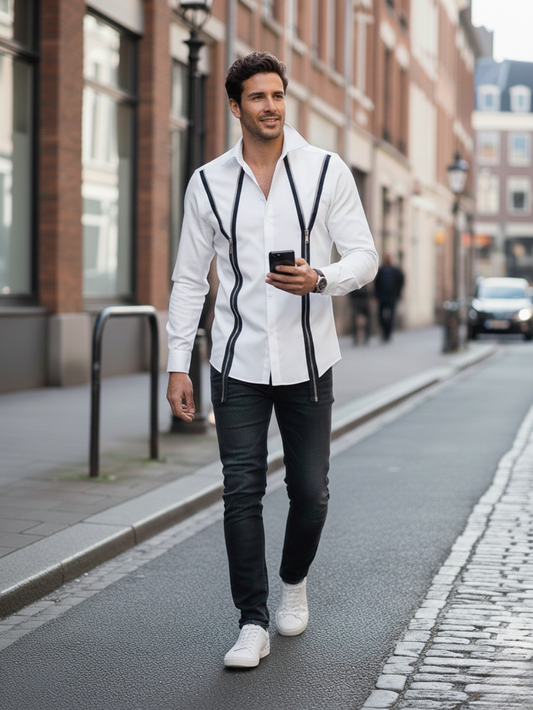 Camasa Trend Zipper Design Alb