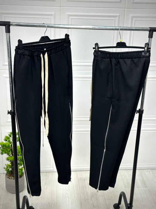 Pantaloni Zip Detail Tapered Negru