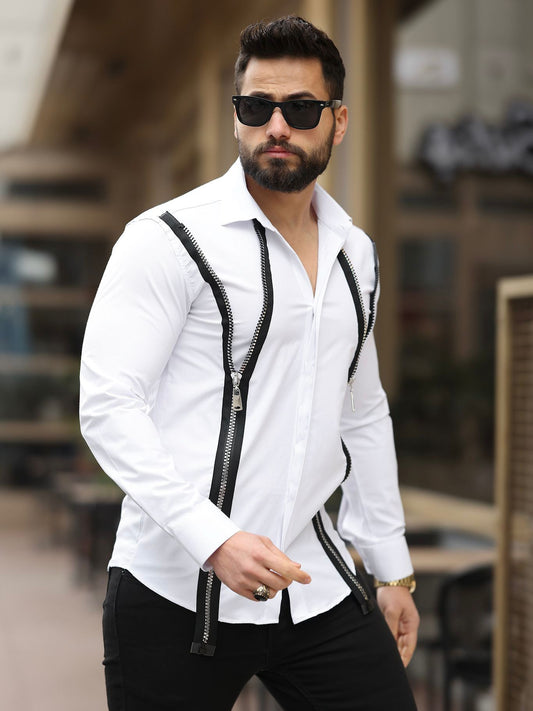 Camasa Trend Zipper Design Alb