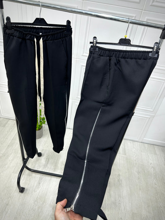 Pantaloni Zip Detail Tapered Negru