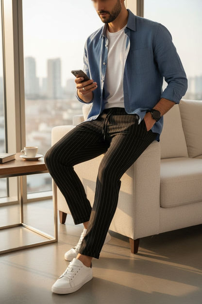 Pantaloni Pinstripe Negrii